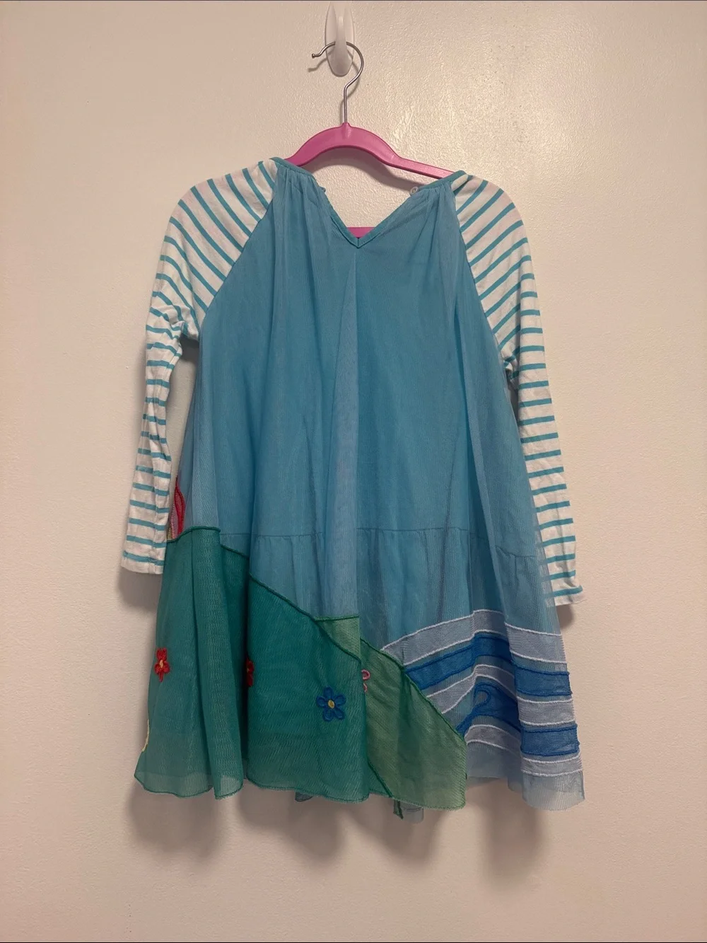 Mini Boden Teal Rainbow & Sun Long Sleeve Dress